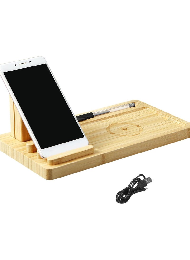 GGOOT Wooden Charging Station - Sturdy Wood Charging Station,10W Wireless Charger 4 In 1 Desktop Compatible with Phones, Tablets, Smartwatches, Capacitive Pens  - Image 1
