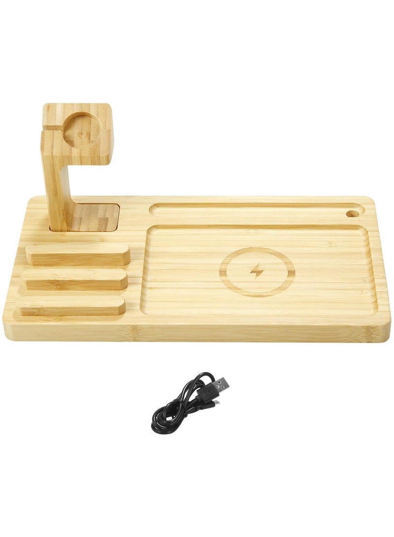 GGOOT Wooden Charging Station - Sturdy Wood Charging Station,10W Wireless Charger 4 In 1 Desktop Compatible with Phones, Tablets, Smartwatches, Capacitive Pens  - Image 5