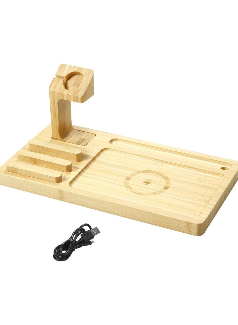 GGOOT Wooden Charging Station - Sturdy Wood Charging Station,10W Wireless Charger 4 In 1 Desktop Compatible with Phones, Tablets, Smartwatches, Capacitive Pens  - Image 4