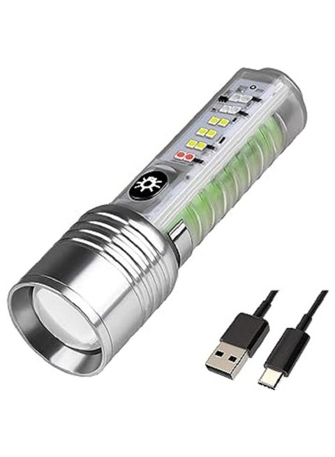 High Brightness Rechargeable Flashlight, Powerful Tactical Flashlight, Bright LED 8000 Lumens, 8 Modes Zoomable, Portable Waterproof Torch for Camping Walking Dogs at Night