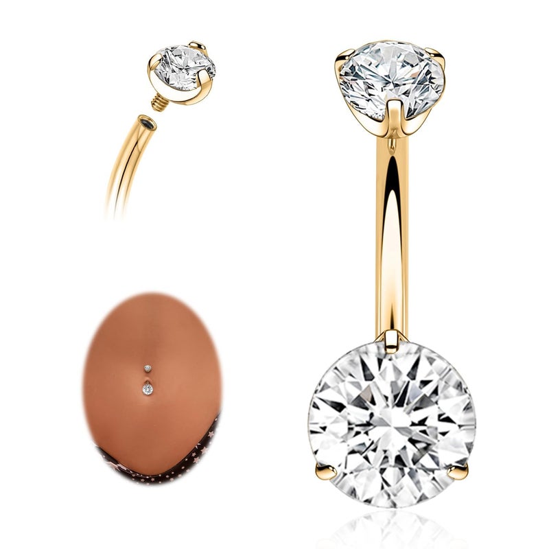 AROWRO G23 Titanium Belly Button Ring Hypoallergenic Belly Rings Internally Threaded Gold Belly Button Piercing 14G 10mm Navel Piercing Jewelry with Round Cubic Zirconia - Image 1