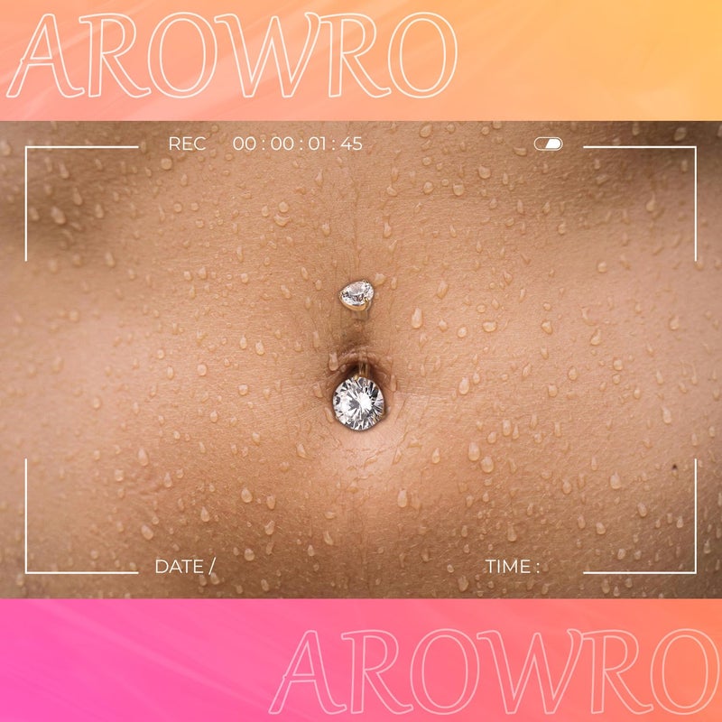 AROWRO G23 Titanium Belly Button Ring Hypoallergenic Belly Rings Internally Threaded Gold Belly Button Piercing 14G 10mm Navel Piercing Jewelry with Round Cubic Zirconia - Image 4