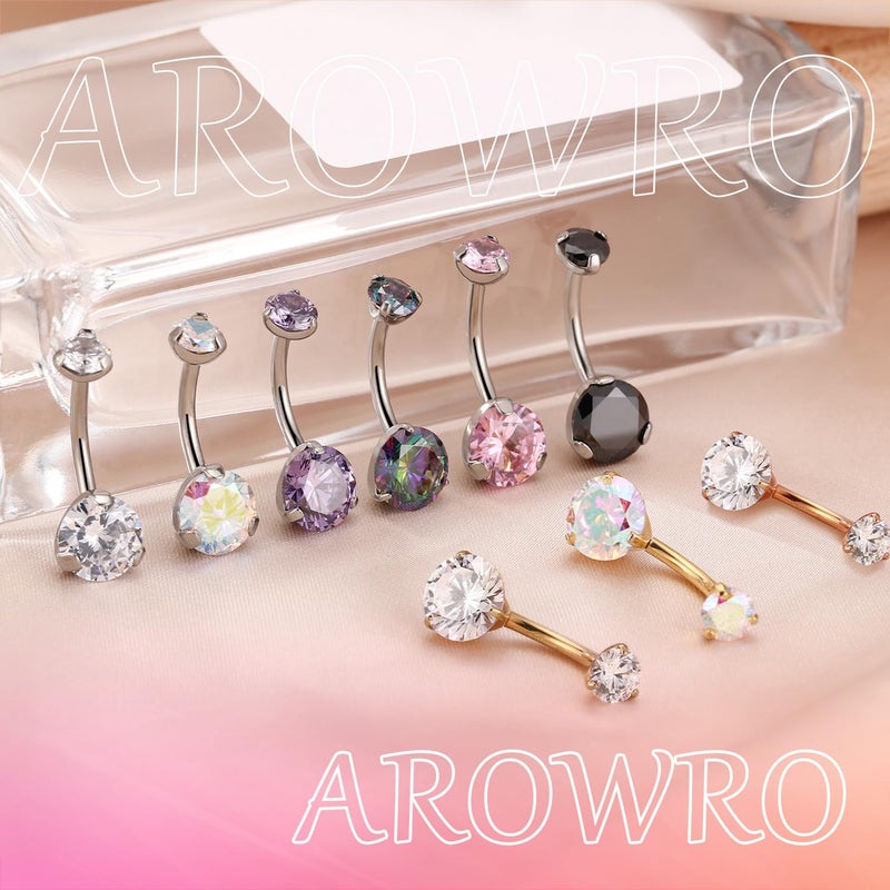 AROWRO G23 Titanium Belly Button Ring Hypoallergenic Belly Rings Internally Threaded Gold Belly Button Piercing 14G 10mm Navel Piercing Jewelry with Round Cubic Zirconia - Image 5