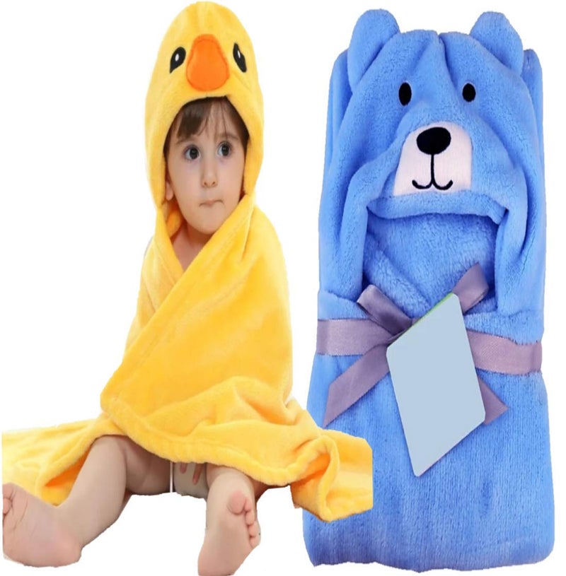 BRANDONN Baby Bath Towel New Born Combo Pack of Funny Hood Wrapper Cum Blanket for Baby Boys and Baby Girls Pack of 2 - Image 1