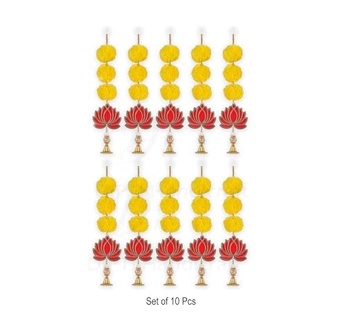 DIPTI HANDICRAFT DIPTI HANDICRAFT Artificial Marigold Fluffy Flowers Garlands with Lotus Ganpati Decoration for Festive Pooja Wedding Diwali Decorations Festival Events Home Table Bedroom Pooja Room Pack of 10  - Image 3