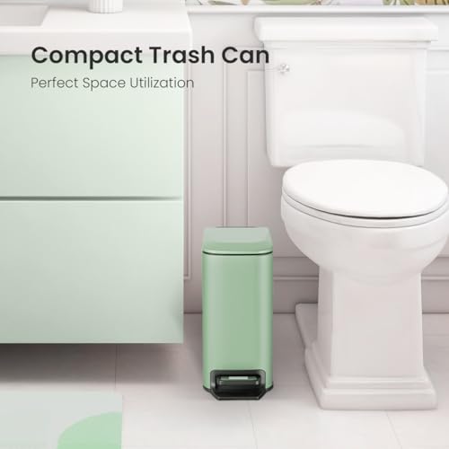 Cesun Small Bathroom Trash Can with Lid Soft Close, Step Pedal, 6 Liter / 1.6 Gallon Stainless Steel Garbage Can with Removable Inner Bucket, Anti-Fingerprint Finish (Matt Green) - Image 2