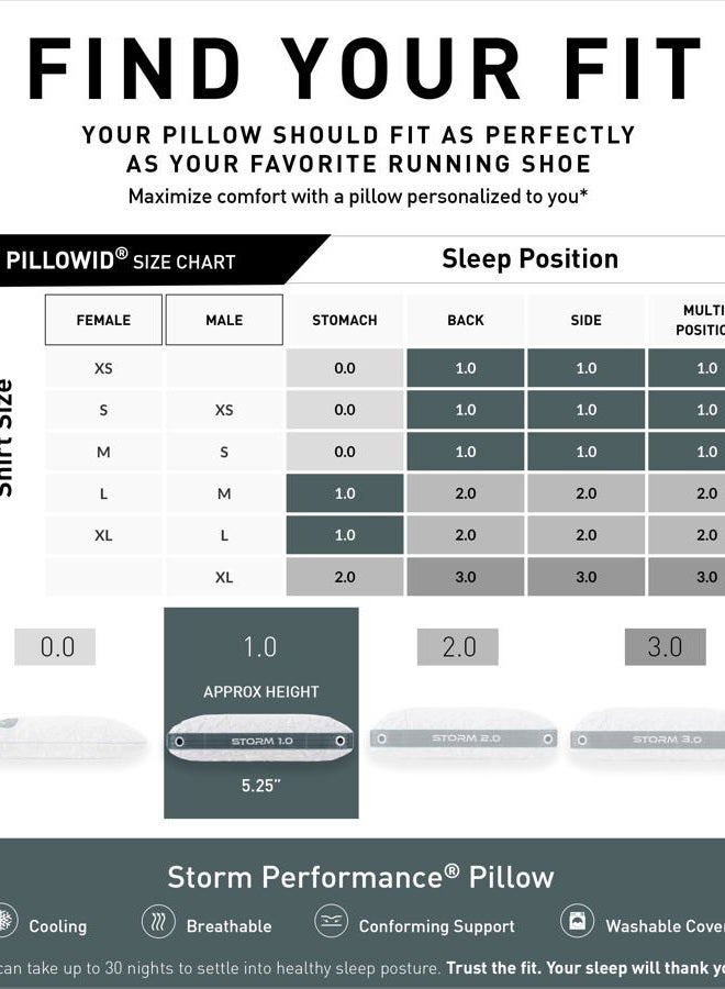 Bedgear Storm Cuddle Curve Performance Pillow - Size 1.0 - Washable Dual-Sided Cooling Cover - Medium-Firm Pillows for All Sleep Positions - Back, Stomach, and Side Sleeper Pillow - 20" x 26" - Image 2