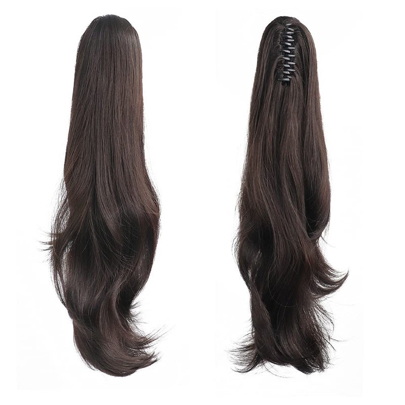 HSPJHTM Ponytail Extension,24" Dark Brown Claw Clip Hair Extensions for Women Straight Hair Piece Synthetic Wavy Pony Tail Halloween Fluffy Daily Use