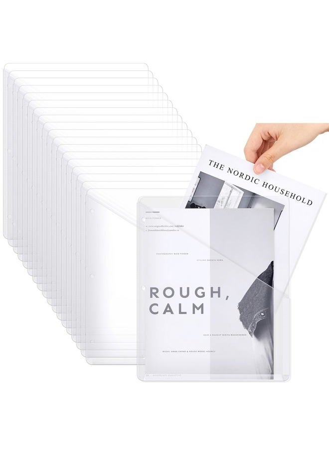 Seajan 24 Pcs Binder Pockets for 3 Ring Binder Clear Plastic Folders Sleeves 3 Hole Punch Document Dividers Poly Slash File Jacket Organizer with 2 Pockets for Office School(White) - Image 1