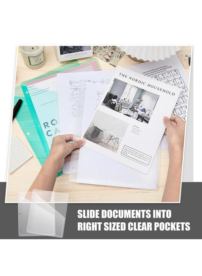 Seajan 24 Pcs Binder Pockets for 3 Ring Binder Clear Plastic Folders Sleeves 3 Hole Punch Document Dividers Poly Slash File Jacket Organizer with 2 Pockets for Office School(White) - Image 5