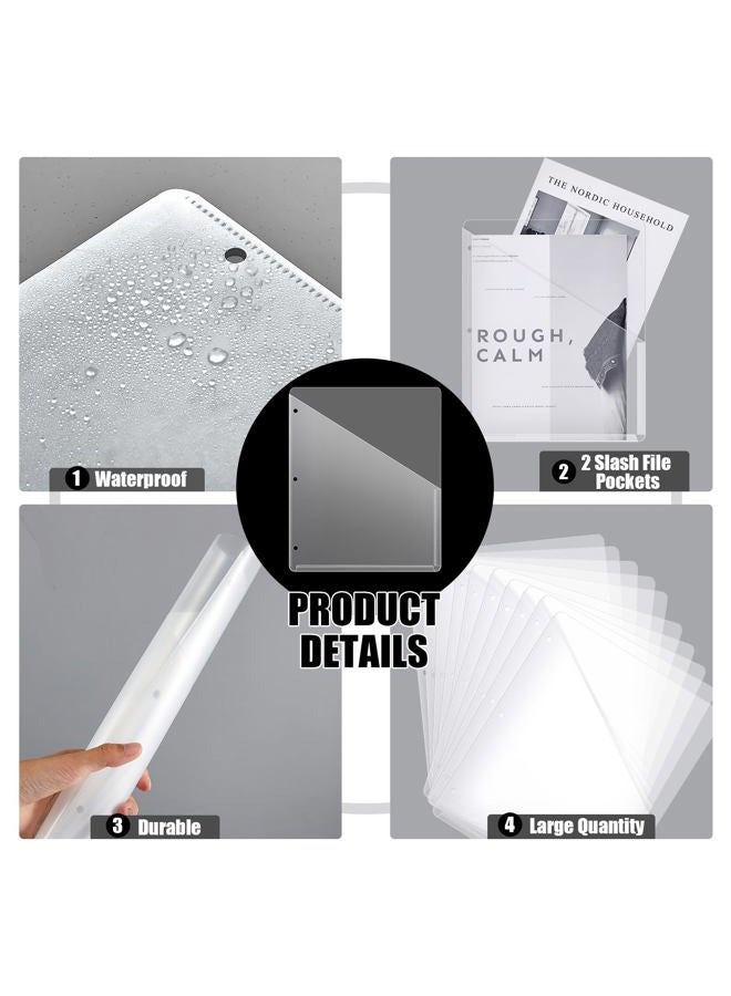 Seajan 24 Pcs Binder Pockets for 3 Ring Binder Clear Plastic Folders Sleeves 3 Hole Punch Document Dividers Poly Slash File Jacket Organizer with 2 Pockets for Office School(White) - Image 3