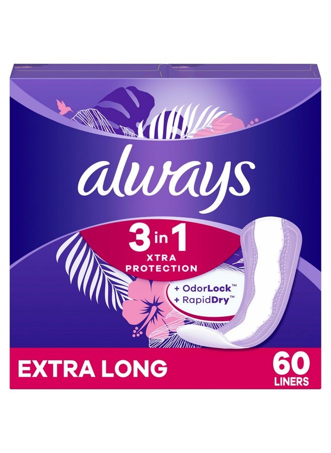أولويز فوط صحية يومية 3 في 1 من Always Xtra Protection للنساء، طويلة جدًا، 60 فوطة  - Image 1