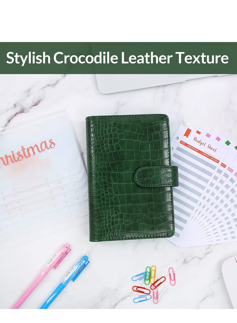 Zikra Budget Binder with 8pcs Cash Envelopes for Budgeting, Crocodile Pattern A6 Binder with 2Pcs Label Stickers and 12Pcs Expense Trackers Money Organizer for Cash for Saving Binder(Green) - Image 2