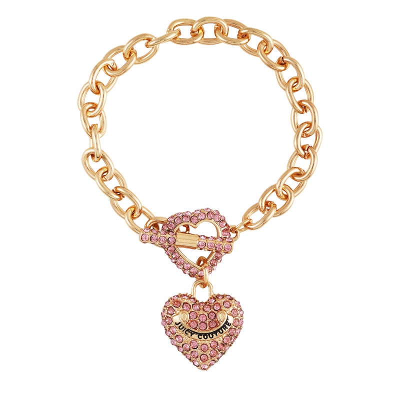 Juicy Couture Light Rose Heart Charm Toggle Bracelet, One Size, Metal, glass stone - Image 1