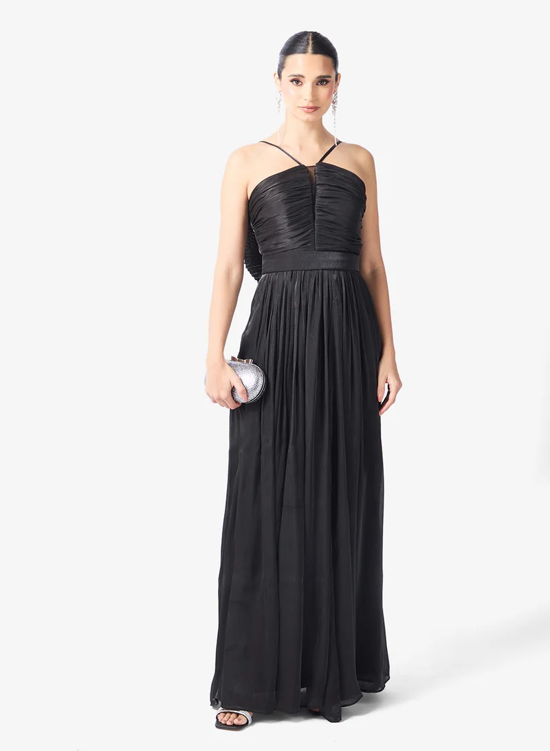 Namshi x Halter Neck Pleat Detail A Line Gown