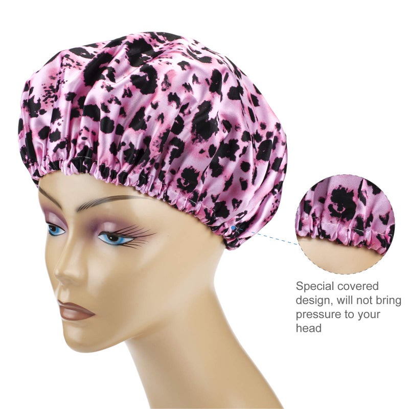 AmazerBathShower Cap, 4 PCS Shower Caps for Women Reusable Waterproof, Double Layers Hair Cap for Shower, Elastic and Flexi Bath Caps, Environmental Protection Bathing Caps - Image 3