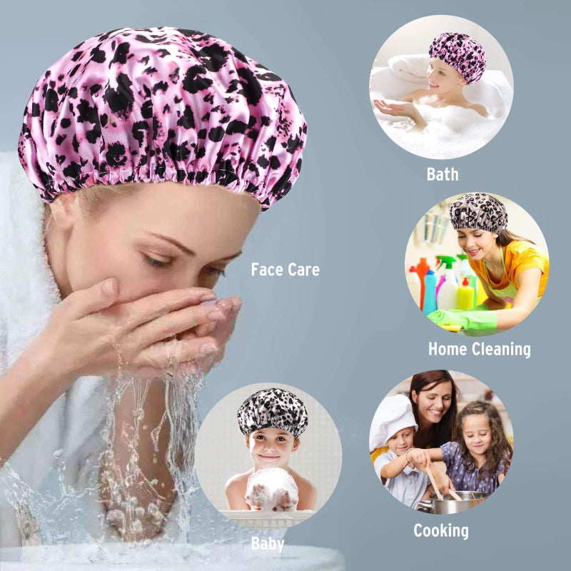 AmazerBathShower Cap, 4 PCS Shower Caps for Women Reusable Waterproof, Double Layers Hair Cap for Shower, Elastic and Flexi Bath Caps, Environmental Protection Bathing Caps - Image 4