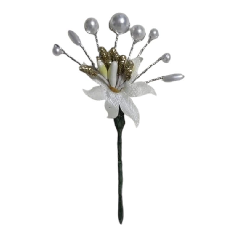 Devino Ora Pearl Artificial Bridal Weddinghair flower accessories For WomensgajraJuda PinJuda BunHair Clipartificial flowers For hair White And Golden 10 - Image 3