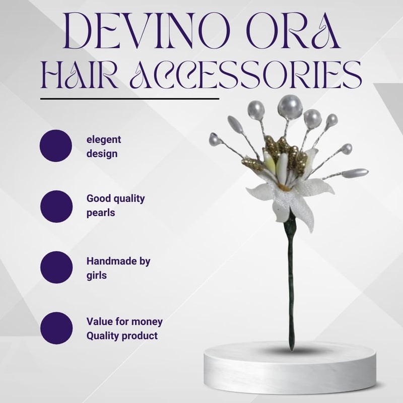 Devino Ora Pearl Artificial Bridal Weddinghair flower accessories For WomensgajraJuda PinJuda BunHair Clipartificial flowers For hair White And Golden 10 - Image 4