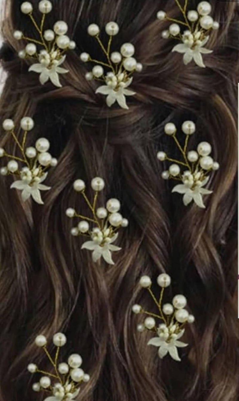 Devino Ora Pearl Artificial Bridal Weddinghair flower accessories For WomensgajraJuda PinJuda BunHair Clipartificial flowers For hair White And Golden 10 - Image 5