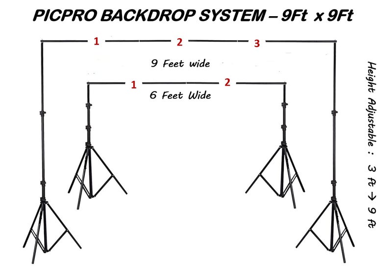 PICPRO Background Stand Kit for Decoration,Photography & Videography Support Kit with Carry Bag (9ft x 9ft) Portable Foldable & Adjustable for Decorative Photoshoot/Videoshoot - Image 4