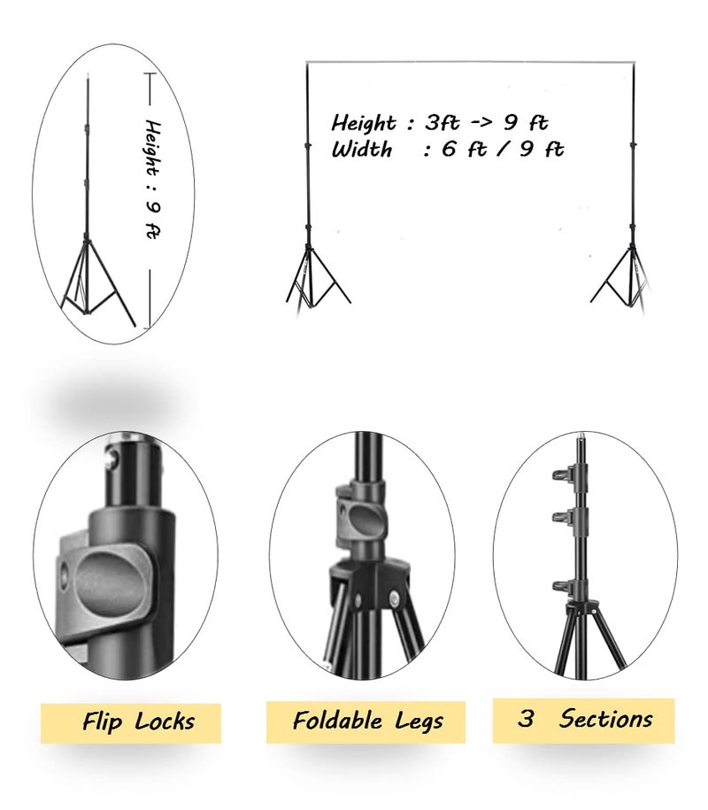 PICPRO Background Stand Kit for Decoration,Photography & Videography Support Kit with Carry Bag (9ft x 9ft) Portable Foldable & Adjustable for Decorative Photoshoot/Videoshoot - Image 5