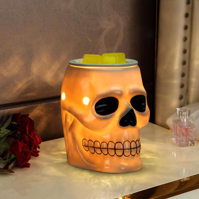 STARMOON موقد شمع هالوين على شكل جمجمة من ستار مون لذوبان الشمع المعطر، موقد شمع كهربائي، موقد شمع للشموع، مكعبات العطر