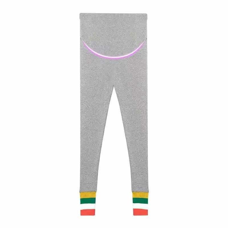 Pregnant womens clothing autumn suit fashion fashion mom autumn two-piece set belly-covering thin top T-shirt does not show pregnant spring and autumn Grey belly pants (rainbow)