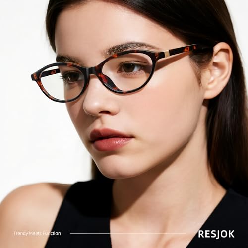 resjok Blue Light Glasses for Woman - Fashion Small Oval Frame Blue Light Blocking Glasses, Anti Eyestrain Eyeglasses (DarkTortoise) - Image 2