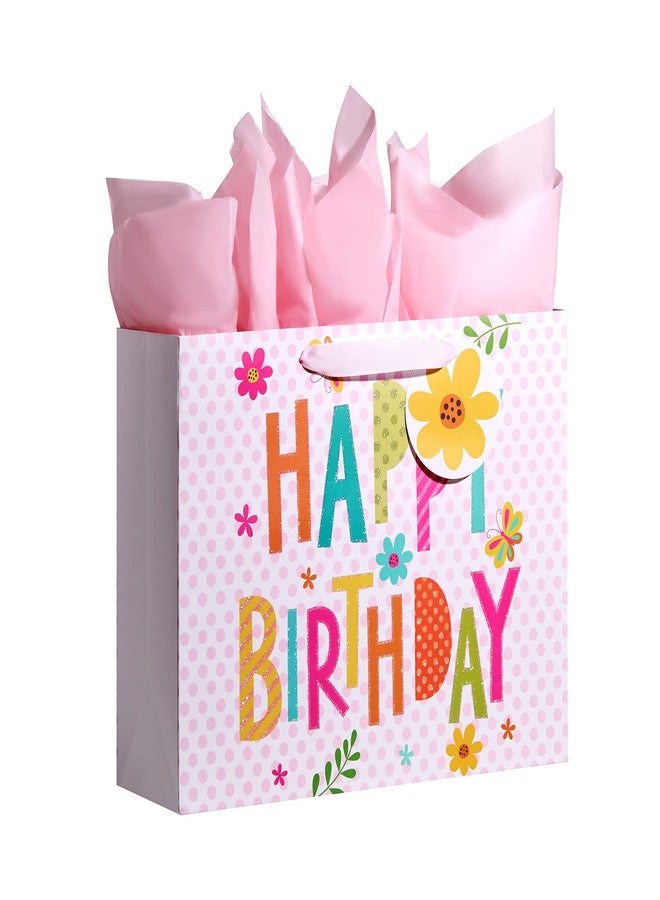 Bobobag 13" Pink Gift Bag with Tissue Paper for happy Birthday large gift bags for Girls - Image 1