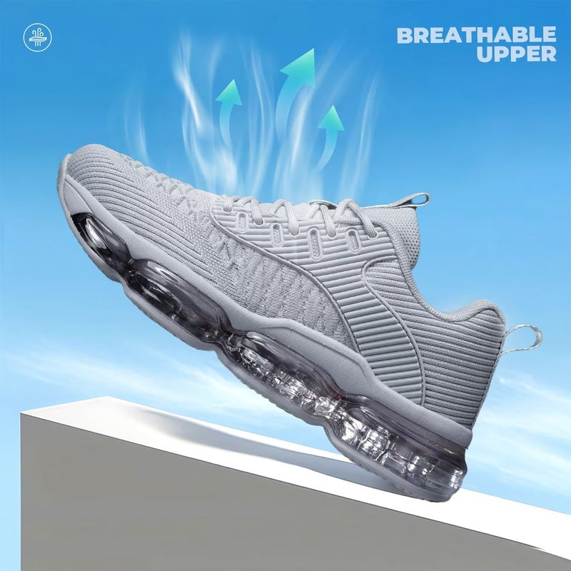 Luogoks Womens Walking Running Shoes Air Cushion Basketball Sneakers Fashion Tennis Breathable Sport Gym Fitness Cross Trainers Shoes Light Grey 9 - Image 5