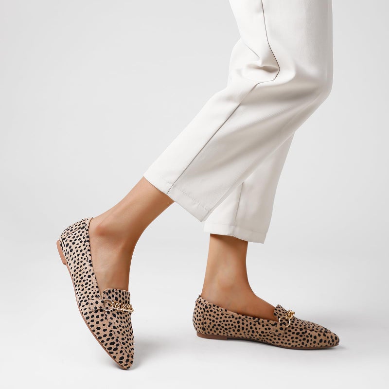 Tilocow Metal Chain Leopard Loafers for Women Pointed Toe Slip on Flats Comfortable Fashion Work Shoes Size 7.5 - Image 2