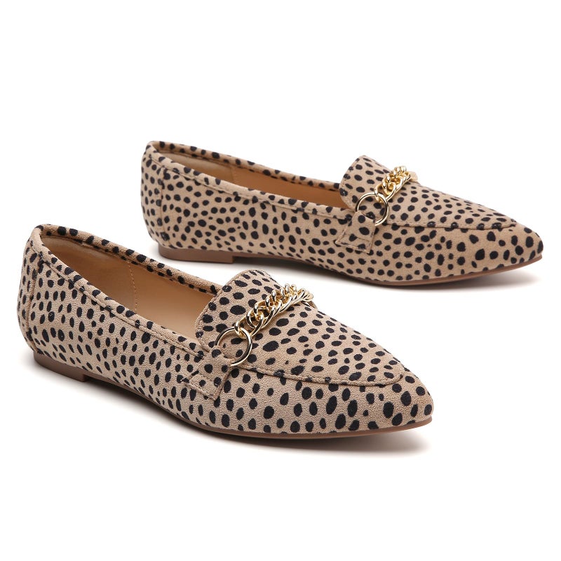 Tilocow Metal Chain Leopard Loafers for Women Pointed Toe Slip on Flats Comfortable Fashion Work Shoes Size 7.5 - Image 5