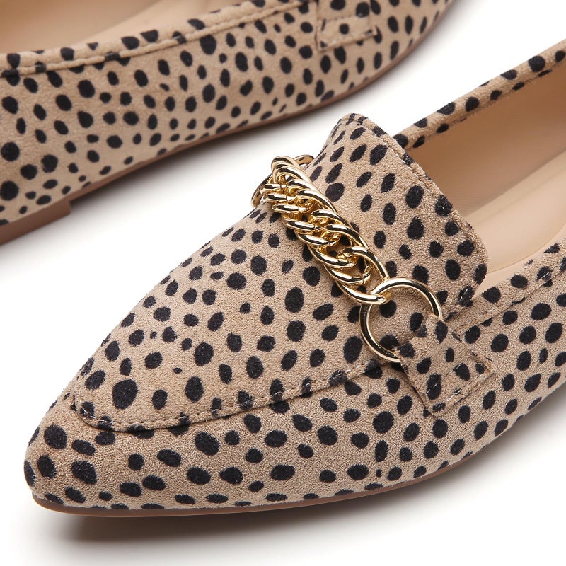 Tilocow Metal Chain Leopard Loafers for Women Pointed Toe Slip on Flats Comfortable Fashion Work Shoes Size 7.5 - Image 3