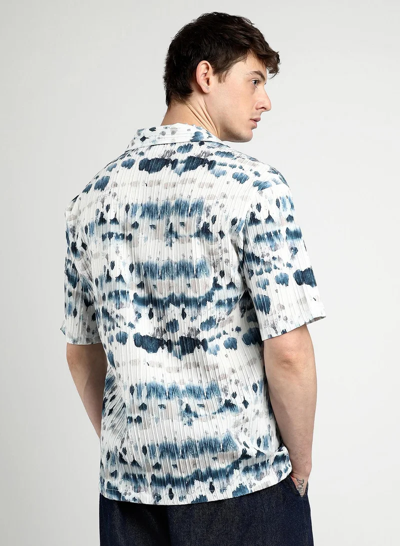 CAHOOT  Men's Navy Blue Oversized Water Strokes Shirt for Men | Best Price UAE
