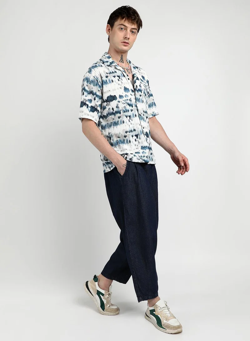 CAHOOT  Men's Navy Blue Oversized Water Strokes Shirt for Men | Best Price UAE