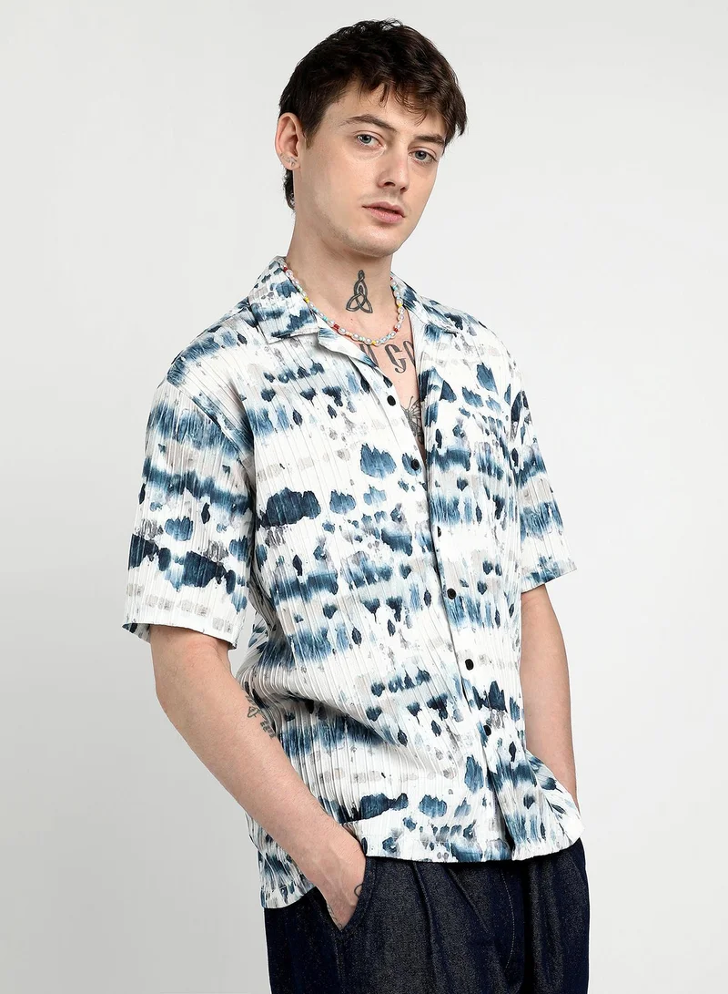 CAHOOT  Men's Navy Blue Oversized Water Strokes Shirt for Men | Best Price UAE