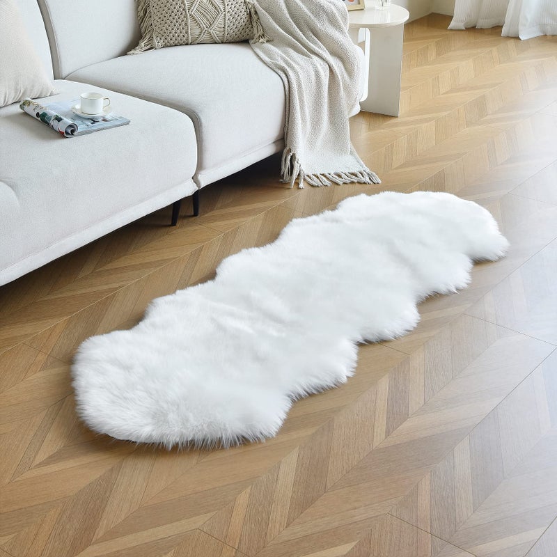 duduta White Faux Sheepskin Bedside Living Room Rugs 2 x 6 ft Fluffy Shag Couch Sofa Covers