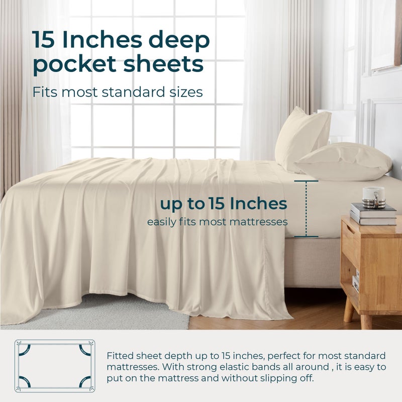 GOKOTTA Twin XL Sheet Sets  100% Tanboocel Rayon Derived from Bamboo Sheets Twin XL Set  Soft Cooling Sheets  15"" Pocket Twin XL Sheets with Elastic Corner Straps  Moisture Wicking Double Stitching - Image 3