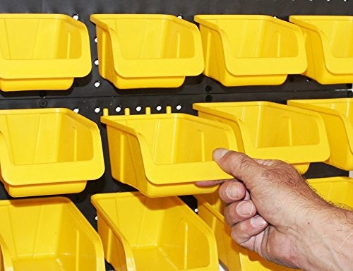 WALLPEG 36 Pack Pegboard Bin Kit – 18 Medium & 18 Large Yellow Peg Board Storage Bins | Parts Organizer for Garage, Workshop, Craft Room, Office & Workbench | Pegboard Accessory Organier | MADE IN USA - Image 5