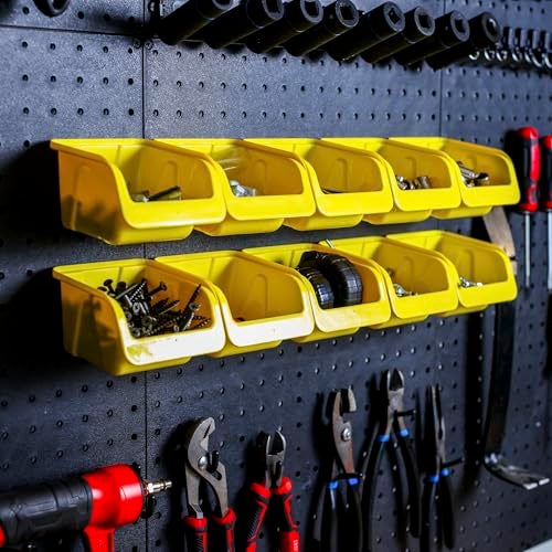 WALLPEG 36 Pack Pegboard Bin Kit – 18 Medium & 18 Large Yellow Peg Board Storage Bins | Parts Organizer for Garage, Workshop, Craft Room, Office & Workbench | Pegboard Accessory Organier | MADE IN USA - Image 3