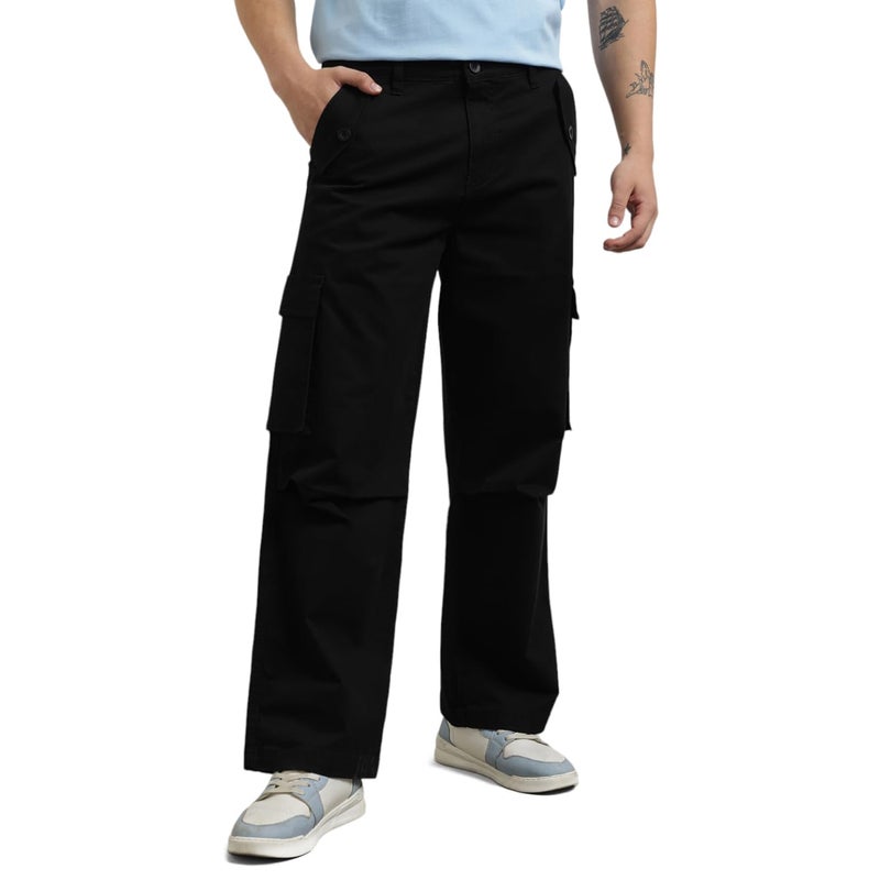 NOBERO Men Mid Rise Loose Casual Pants (1M-BWCP-R0002_Black, Small) - Image 5