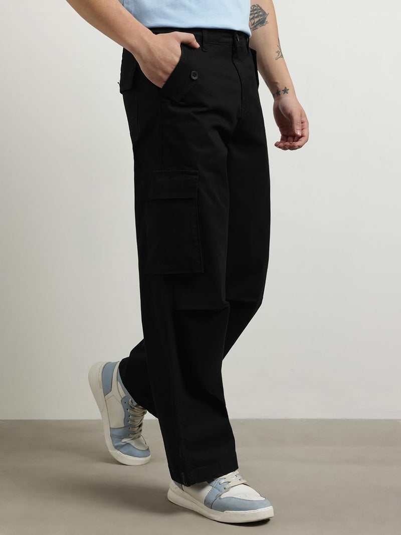 NOBERO Men Mid Rise Loose Casual Pants (1M-BWCP-R0002_Black, Small) - Image 3