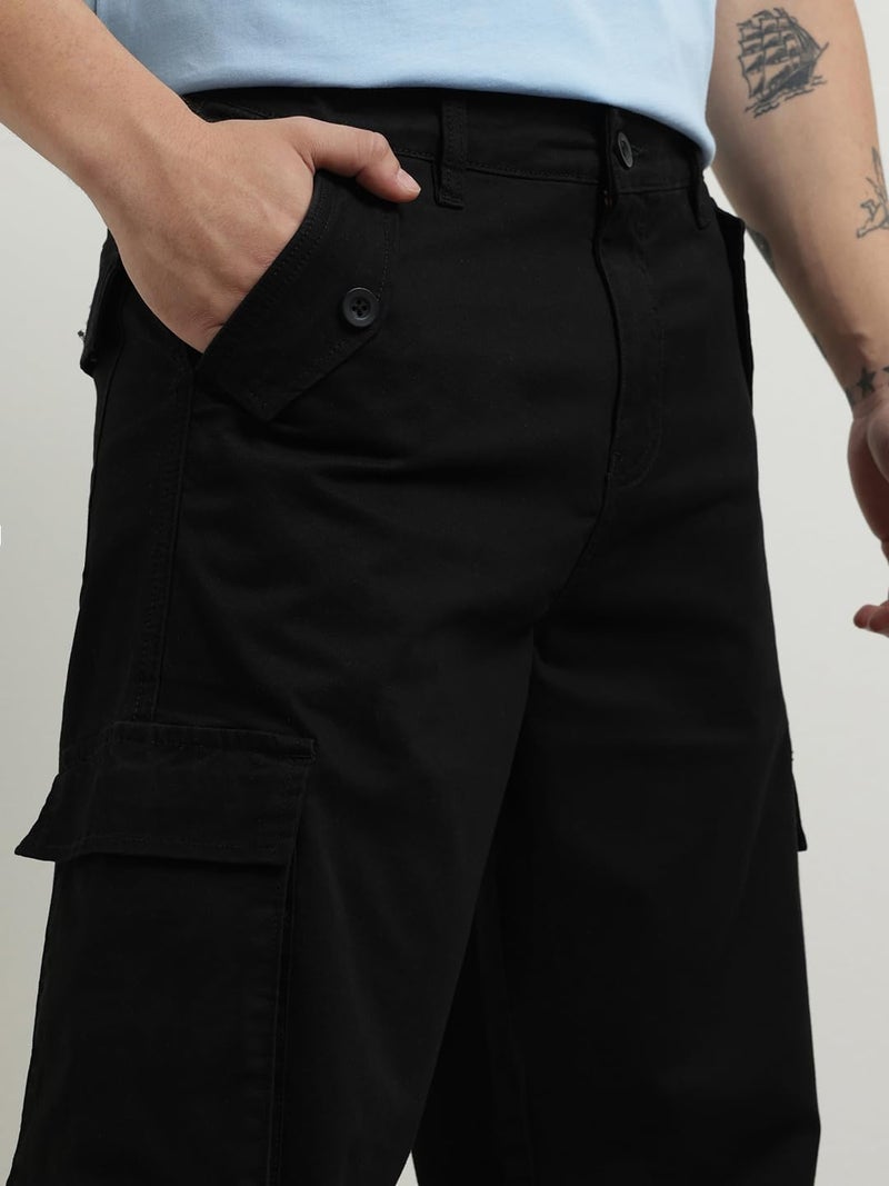 NOBERO Men Mid Rise Loose Casual Pants (1M-BWCP-R0002_Black, Small) - Image 2