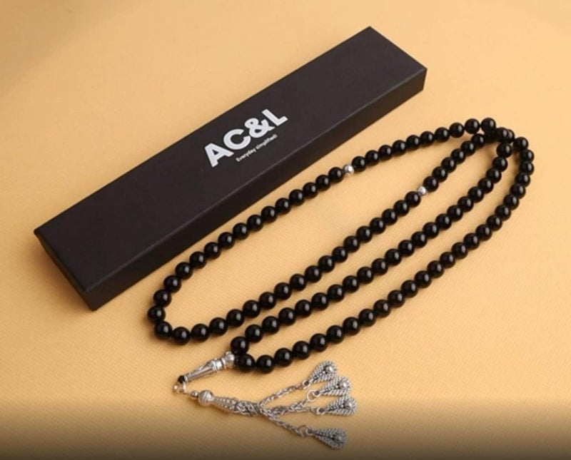 AC&L Shaded Black Natural Agate Tasbeeh Prayer Beads - 8mm Stones - Image 2