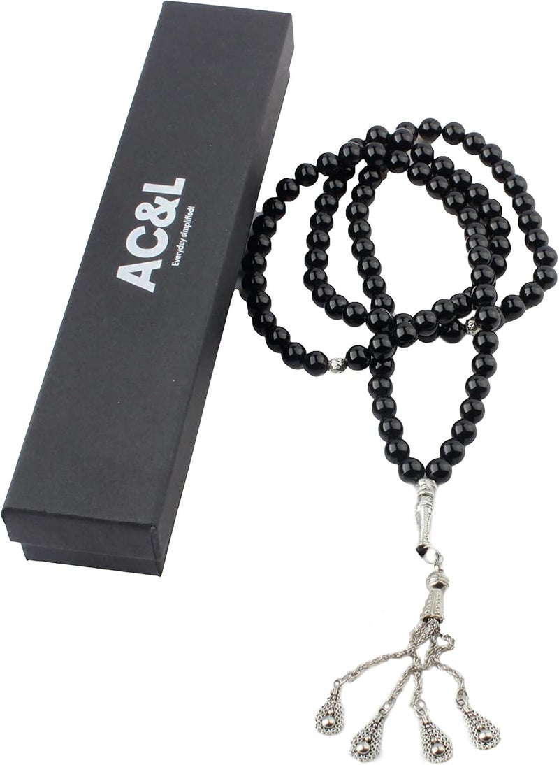 AC&L Shaded Black Natural Agate Tasbeeh Prayer Beads - 8mm Stones - Image 1
