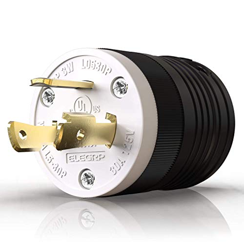 ELEGRP NEMA L5-30P Locking Plug, Generator Twist Lock Adapter Plug, 30 Amp 125V 2 Pole 3 Wire Grounding, Industrial Grade Heavy Duty, UL Listed (1 Pack, Black/White) - Image 1