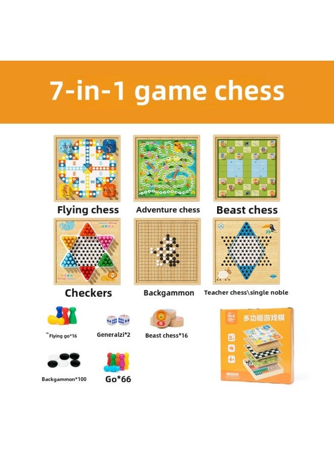 Xiao Mu Yi Children's Educational Checkers Colosseum Chess Multifunctional Chess Table Game Wooden All-in-One-Color:Xmy-7 In 1 (fly + Five + Jump + Bucket + Rising + Single + Master)  - Image 1