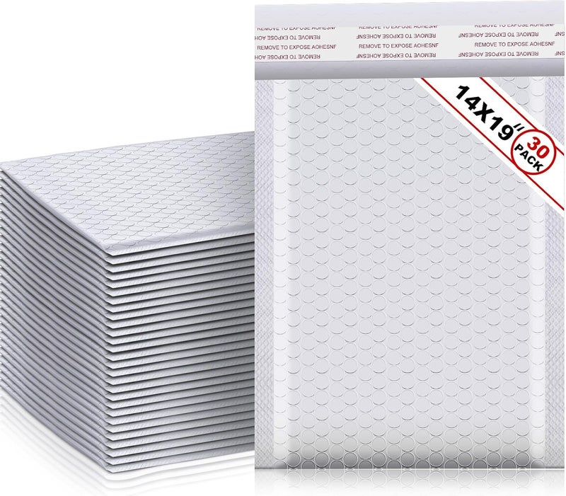 Henoyso 30 Pcs Extra Large Bubble Mailers 14 x 19 Inches Resealable Padded Envelopes Waterproof Shipping Bags Poly Padded Mailers Bulk for Mailing Packaging Small Business(White) - Image 1