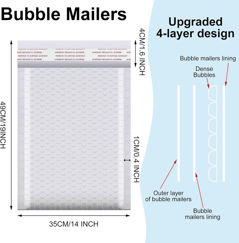 Henoyso 30 Pcs Extra Large Bubble Mailers 14 x 19 Inches Resealable Padded Envelopes Waterproof Shipping Bags Poly Padded Mailers Bulk for Mailing Packaging Small Business(White) - Image 2